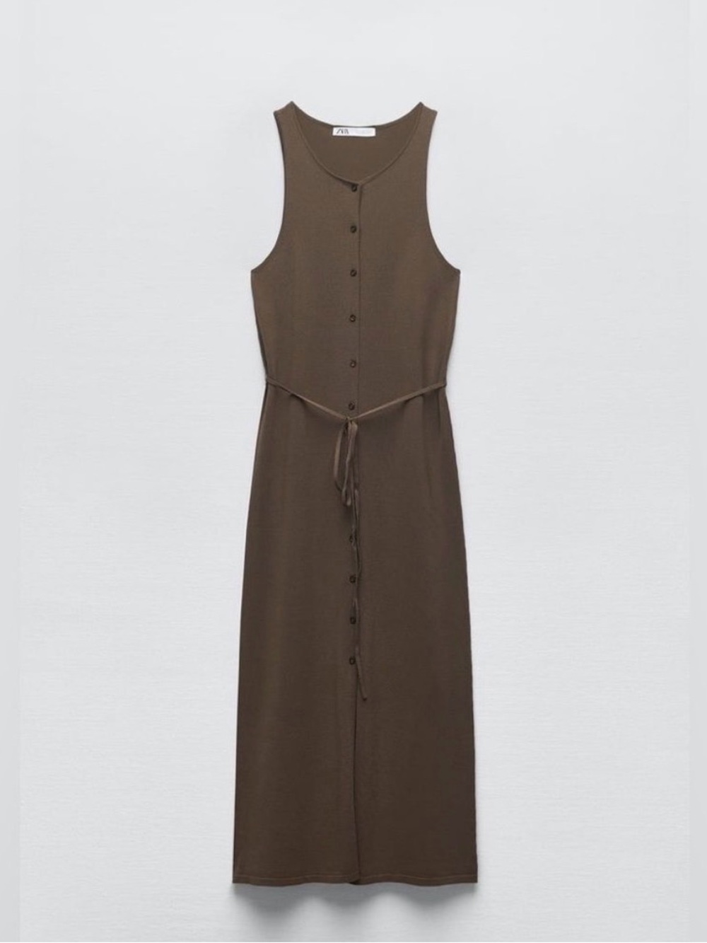 Zara knit midi button down dress Olive brown color NEW NWOT US medium minimalist - Picture 4 of 10